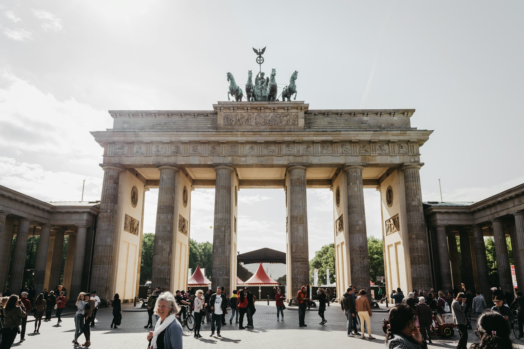 A crowd gathered at the Brandenburg Gate